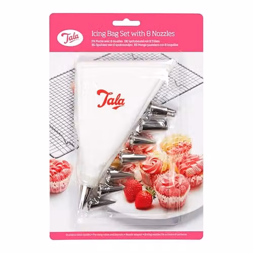 Tala Icing Bag Set with 8 Interchangeable Stainless Steel Piping Nozzles in Multicolour and White – 1