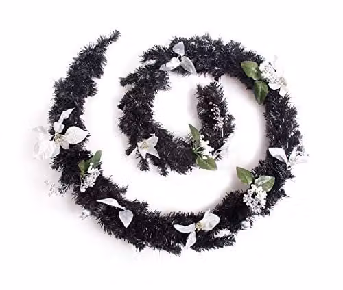 Best Artificial Black and Silver Decorated Christmas Garland with Baubles and Foliage (9ft) – 1