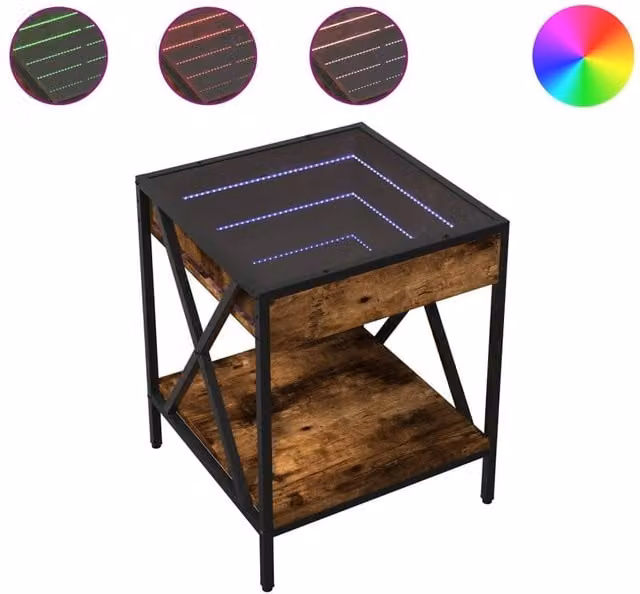 Berkfield Home Infinity LED Coffee Table in Smoked Oak and Brown, W/D/H: 40 x 40 x 49 cm