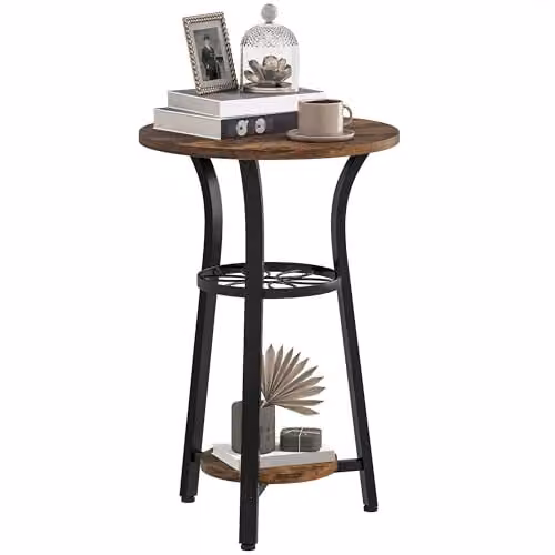 HOMCOM Round Side Table in Rustic Brown and Black with Industrial Design, W/D/H: 38 x 38 x 56.5 cm