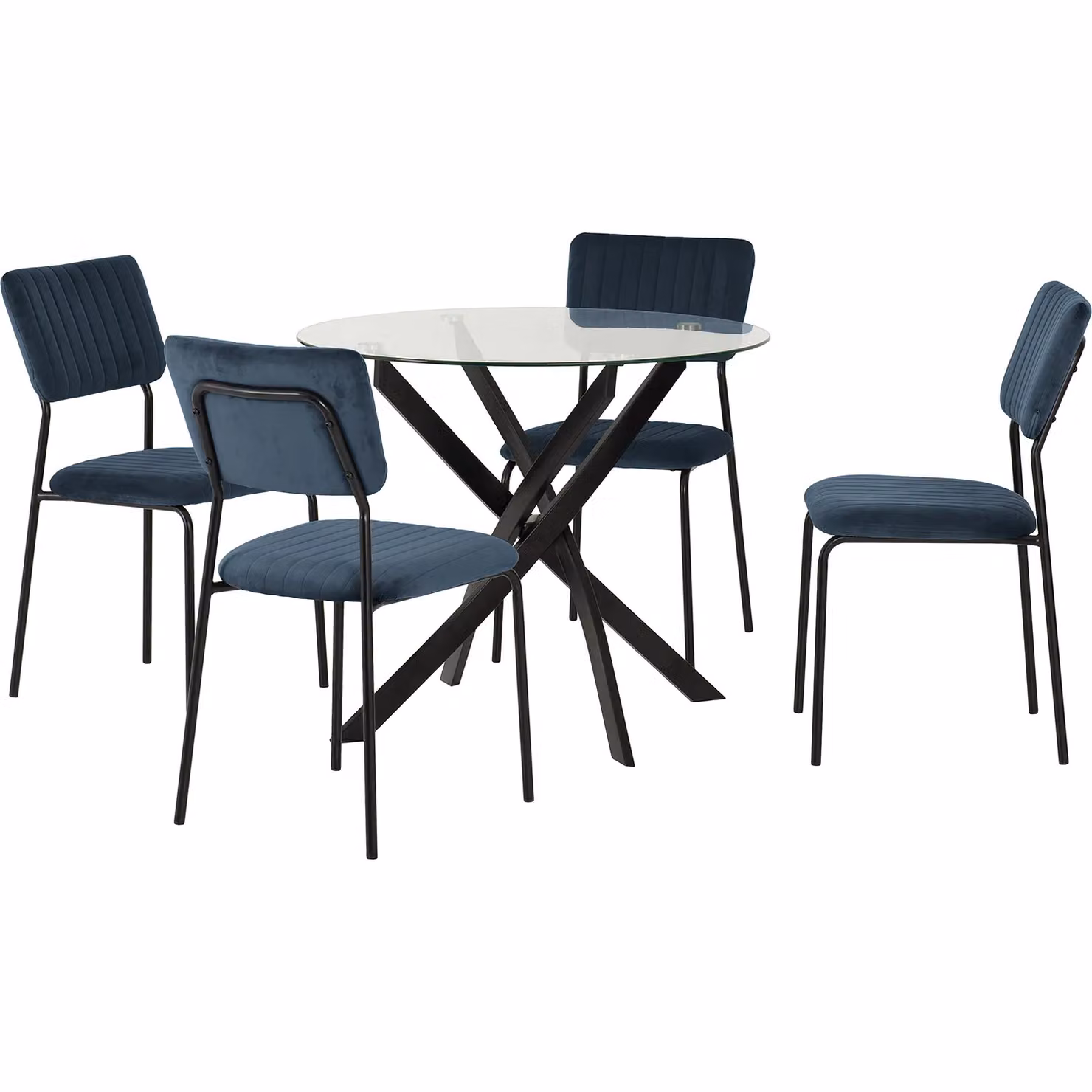 Seconique Sheldon Round Glass Top Dining Set with 5 Chairs in Navy Blue – 2