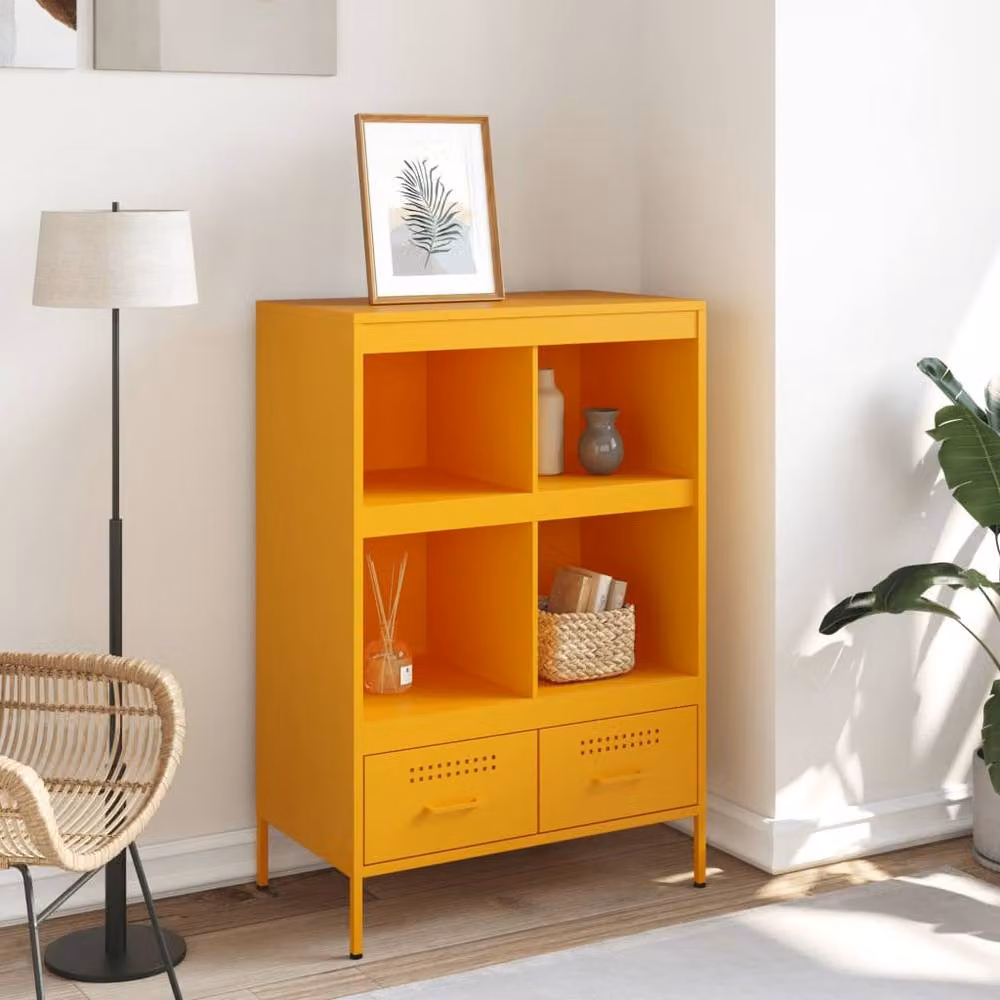 Berkfield Home Industrial Highboard in Mustard Yellow, W/D/H: 68 x 39 x 101.5 cm – 2