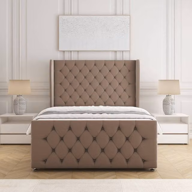 BSSPOKE Anna Super King Plush Velvet Divan Bed with 54 inch Headboard and Mattress in Bronze