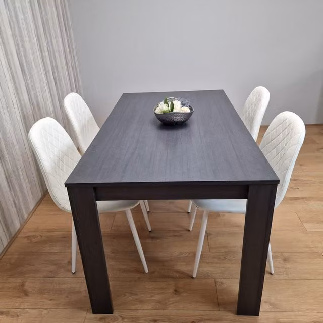 Kosy Koala Modern Rectangular Grey Dining Table and 4 White Stitched Chairs Set