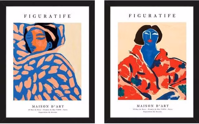 The Printable Studio Portrait 01 and Portrait 02 Framed Print Set, Pack of 2, Multicolour, Black
