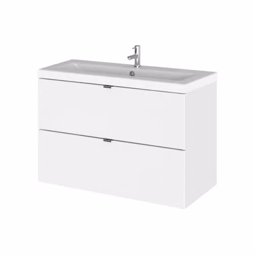 Balterley Alrewas Contemporary Wall Hung 2 Drawer Vanity Unit with Basin, Gloss White, W: 80.5 cm, D: 37.0 cm, H: 57.9 cm