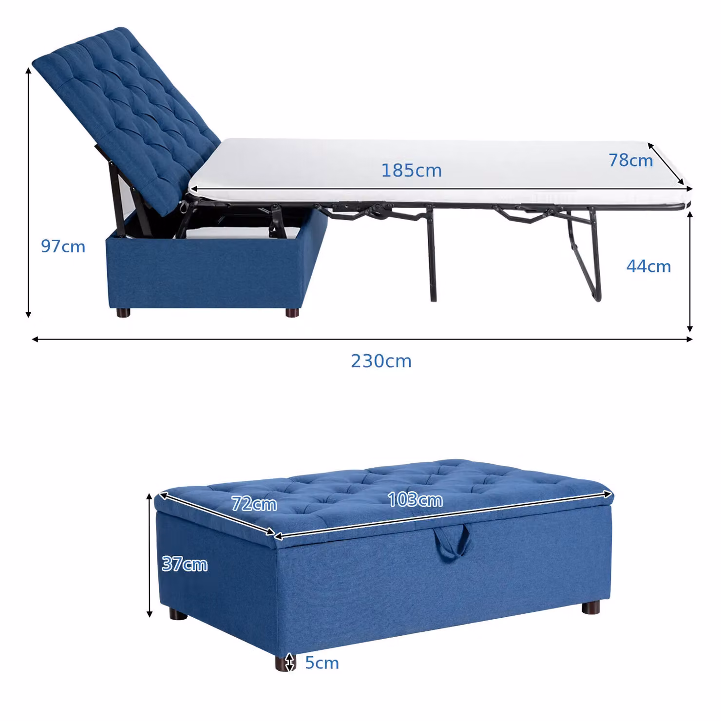 Gymax Convertible Sofa Bed Folding Ottoman Sleeper in Blue – 9