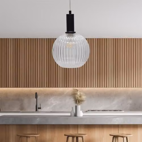 First Choice Lighting Celine Black and Transparent Glass Ceiling Pendant with E27 Suspension Kit – 3