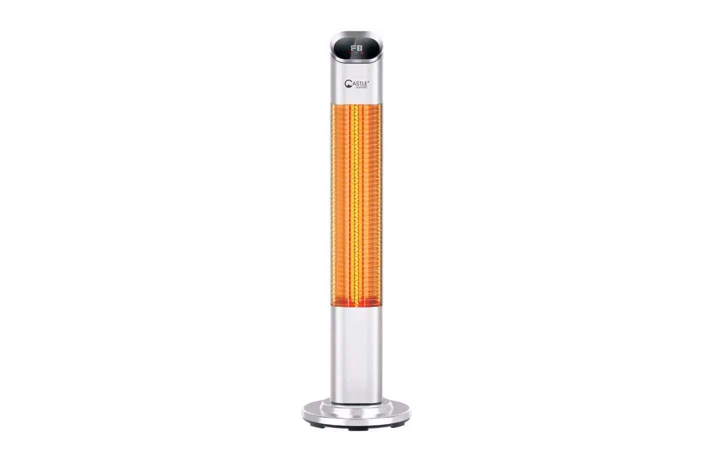 Equip2clean 2KW Upright Infrared Outdoor Heater with IP65 Rating and Rotating LED Touchscreen in Silver