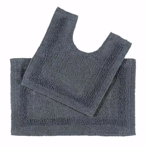 Homescapes Luxury 2 Piece Cotton Bath Mat and WC Pedestal Mat Set in Grey