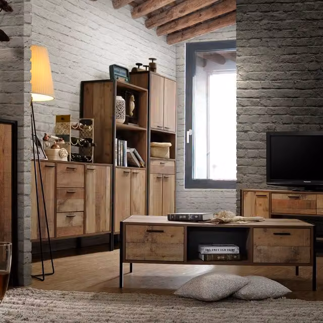 Timber Art Design UK Rustic Brown Wood Living Room Furniture Set