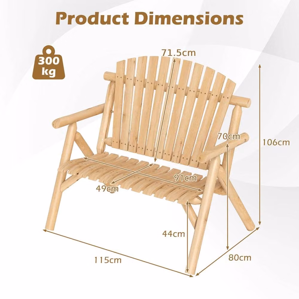 Costway Wooden 2-Seater Patio Loveseat Lounge Chair with Backrest in Natural Brown – 2
