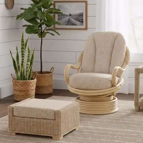 Desser Burford Natural Rattan Footstool with Farrow Multicolour Cushion – 2