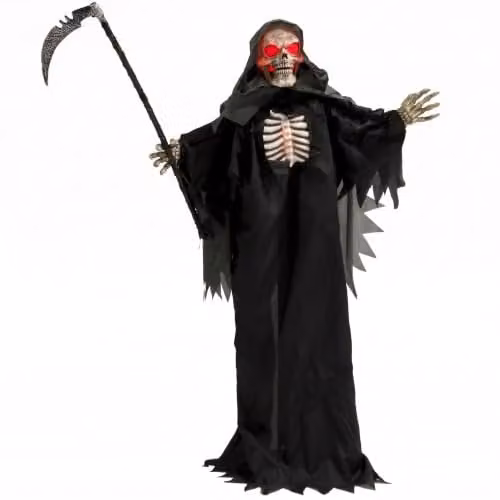 HOMCOM Life Size Animated Grim Reaper Halloween Decoration in Black and Red, Height: 170 cm
