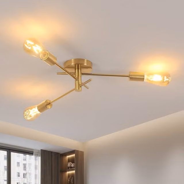 COMELY Industrial Vintage Gold Ceiling Light with 3 Adjustable Metal Lamps with E27 Sockets