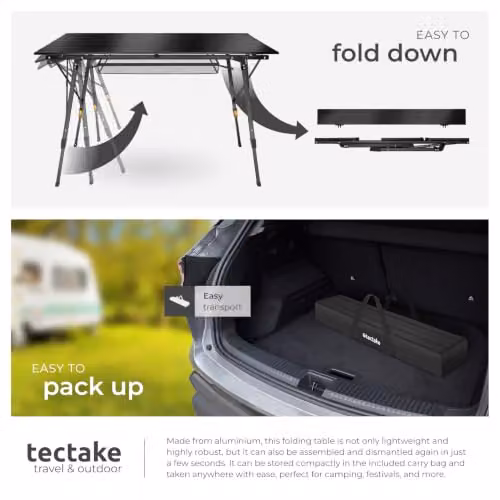 tectake Folding Camping Table, Black, W: 90 cm, D: 52 cm, H: 47-70 cm – 7