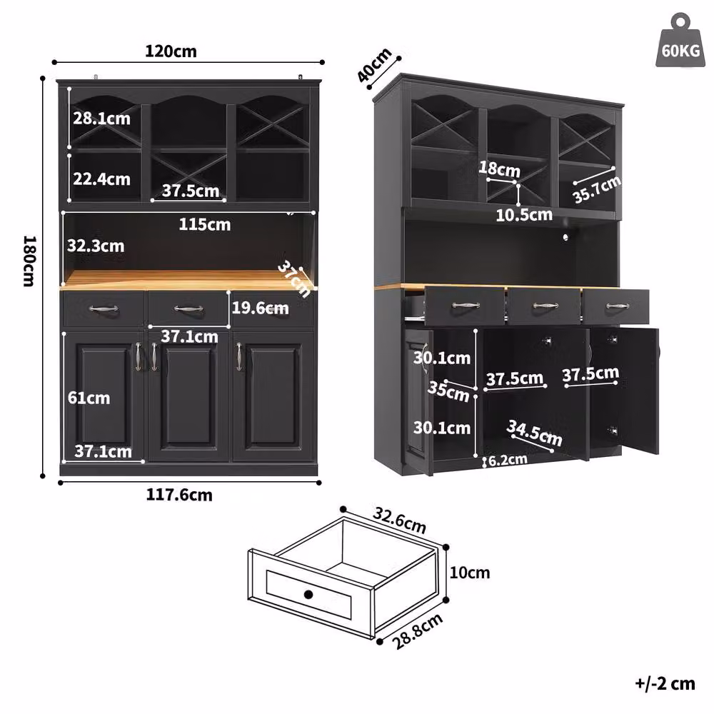Rolipo Tall Black Multi-Purpose Kitchen Cabinet with Integrated LED Lighting – 3
