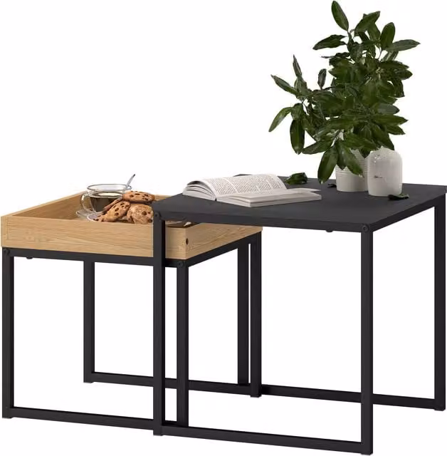 HOMCOM Modern Square Nest of Tables Set in Black – 1
