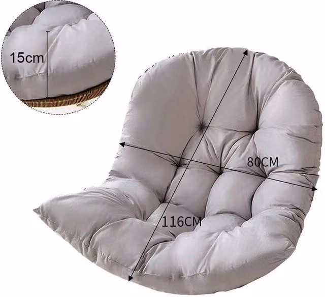PAWNORA Large Oval Garden Hanging Swing Egg Chair Cushion in Grey Cotton