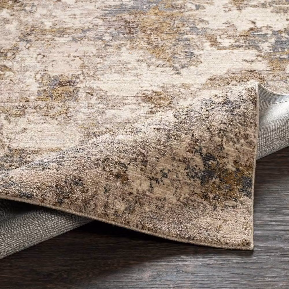 Livabliss Arda Modern Abstract Marble Living and Dining Rug in Grey and Brown with Fringes, W: 200 cm, D: 290 cm – 2