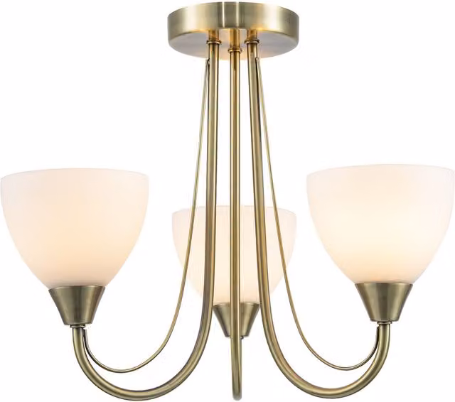 Happy Homewares Modern Three Arm Ceiling Light Fixture with White Glass Dome Shades in Gold/Brass