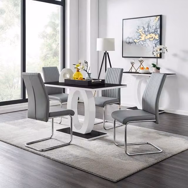 FurnitureboxUK Giovani Glass Dining Table and Four Lorenzo Chairs Set in Grey and Black
