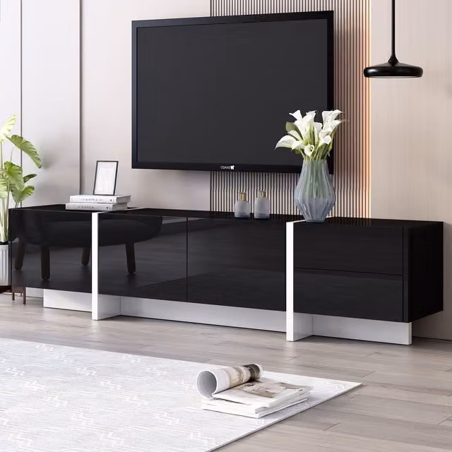 Home Touch Interior Modern High Gloss MDF TV Cabinet in Black and White