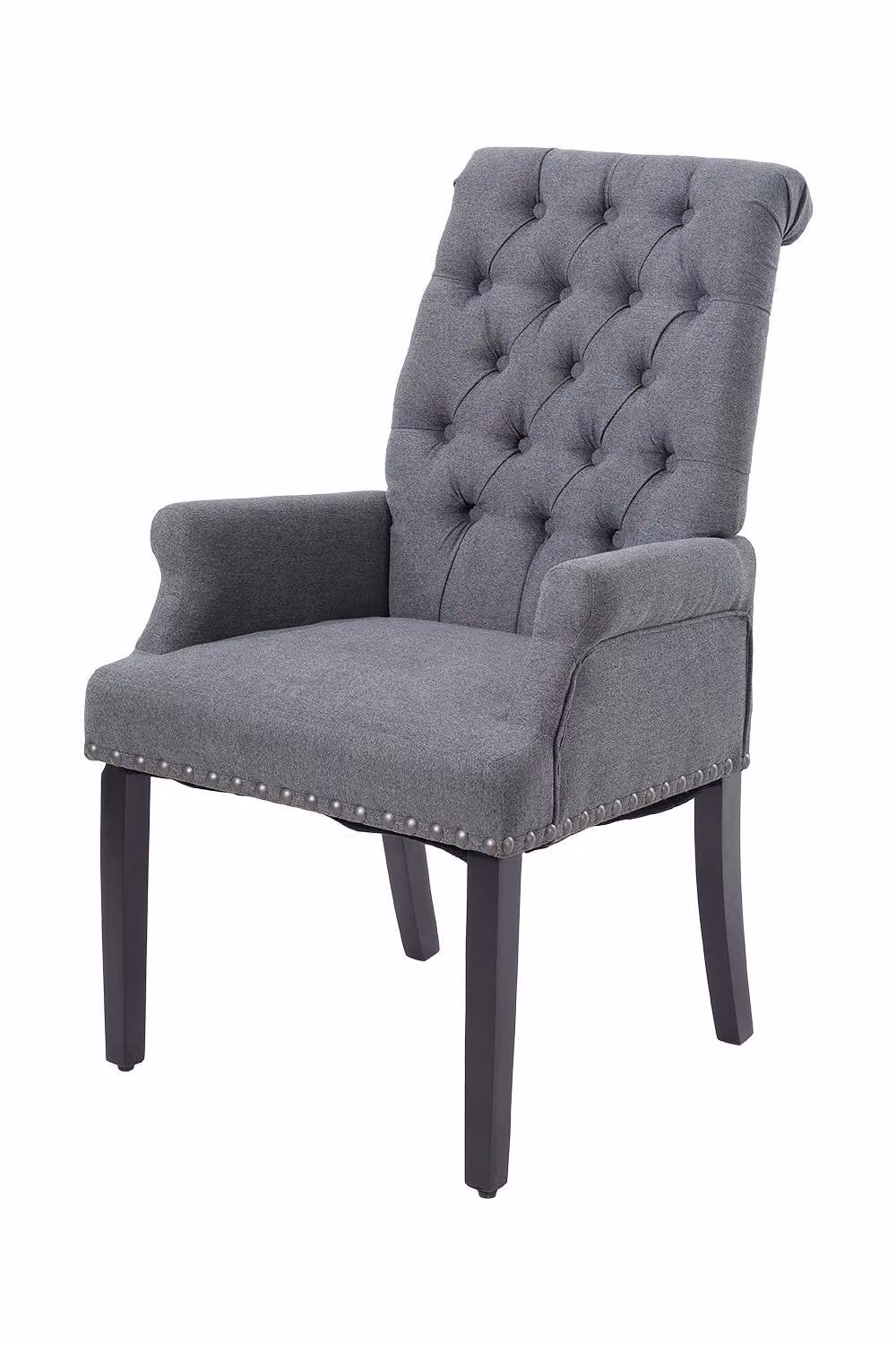 Garden Sanctuary Grey Fabric Upholstered Dining Chair with Armrests and Rubberwood Frame – 3