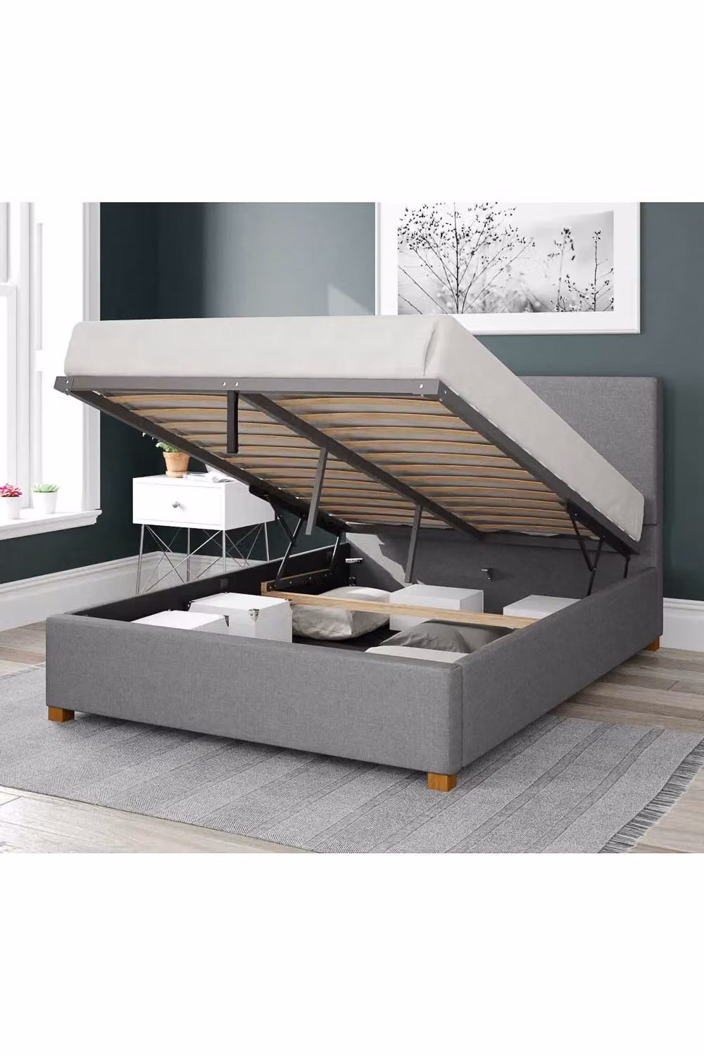 Aspire Garland Upholstered Ottoman Storage Bed in Grey Eire Linen Fabric, W/D/H: 140 x 200 x 35 cm – 2