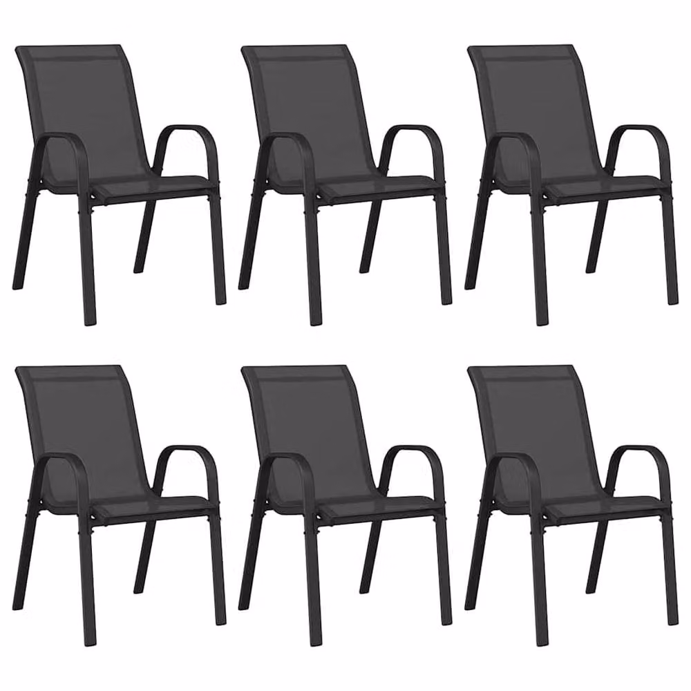 Berkfield Home Set of 6 Stackable Modern Garden Chairs in Black Textilene Fabric and Metal – 2