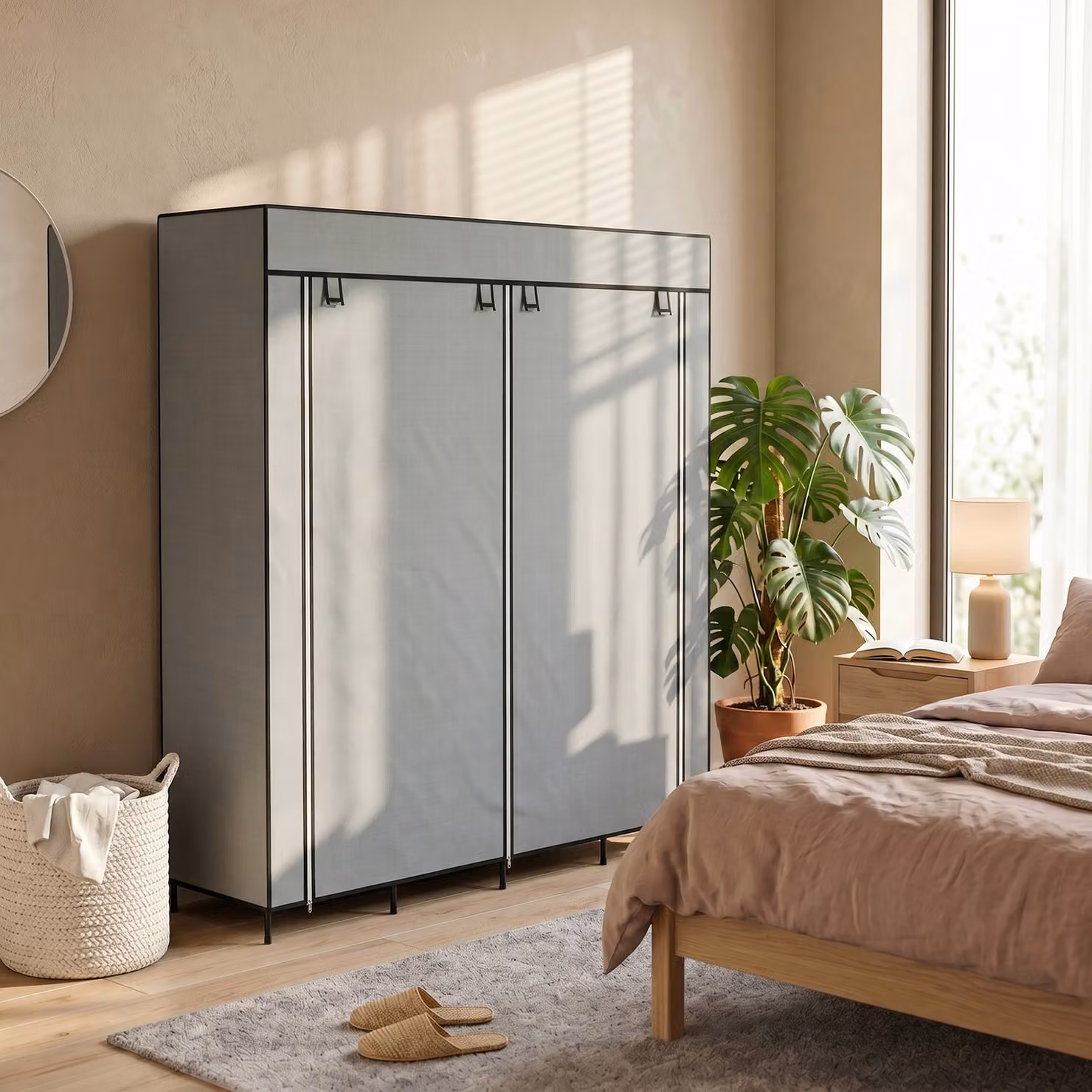 HOMCOM Fabric Wardrobe in Dark Grey with 10 Compartments, 2 Hanging Rails and 4 Drawers, W: 166 cm, D: 42.5 cm, H: 169.5 cm – 5
