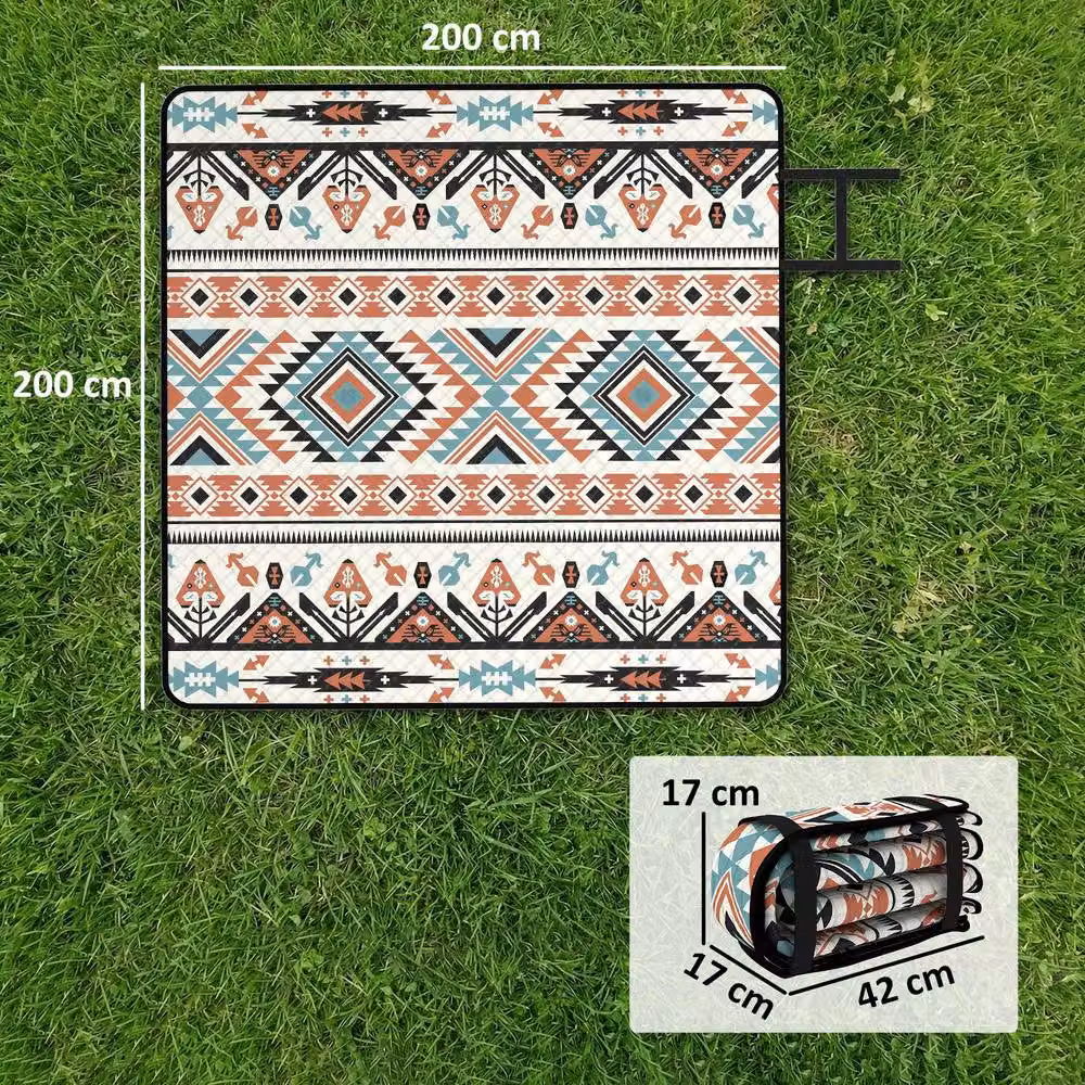 OUTSUNNY Multicolour Ethnic Graphic Picnic and Beach Blanket, W/D: 200 x 200 cm – 3