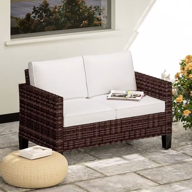 Outsunny Brown Rattan Garden Sofa with Cushions