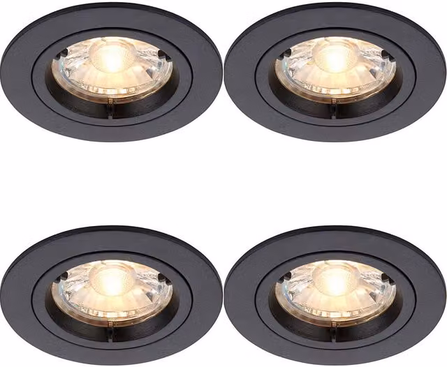 Loops 4 Pack Dimmable Recessed Fixed Ceiling Downlights in Matt Black Aluminium with GU10 Compatibility – 3