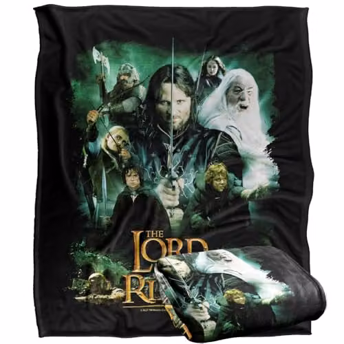 Warner Bros. The Lord Of The Rings Hero Group Silky Touch Super Soft Fleece Throw Blanket, Multicolour, W: 152 cm, D: 127 cm