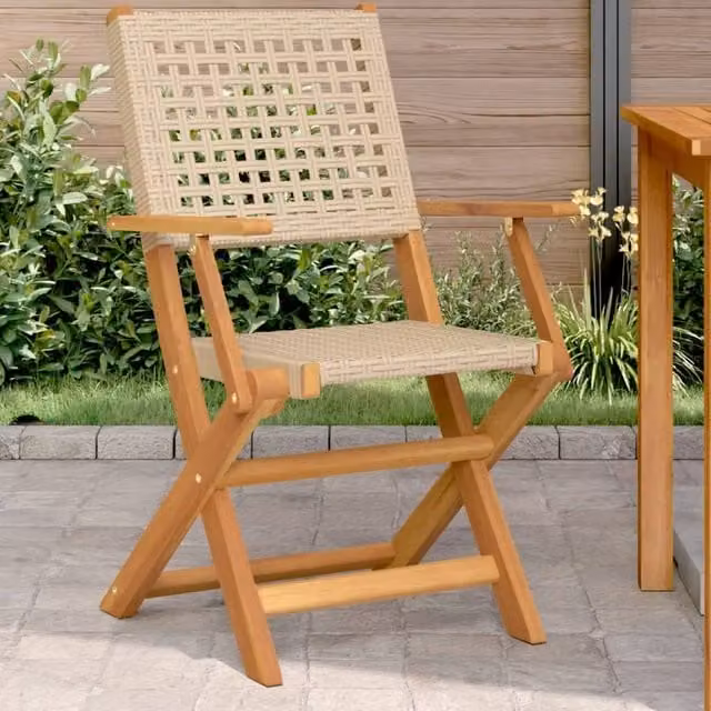 Berkfield Home Set of 2 Beige Garden Chairs in Acacia Wood and Poly Rattan