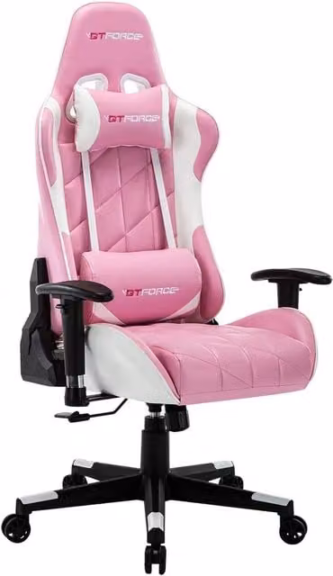 GTFORCE Pro GT Reclining Sports Racing Gaming Chair in Pink with Synthetic Leather and Headrest