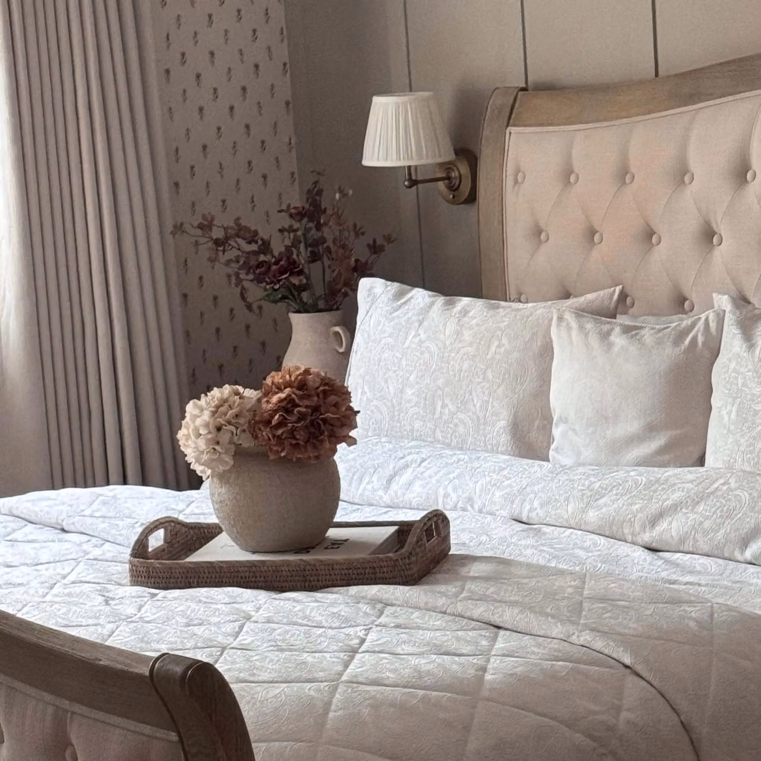 1951 Ashleigh Floral Jacquard Lined Curtains in Beige, Width: 167 cm, Drop: 183 cm – 2