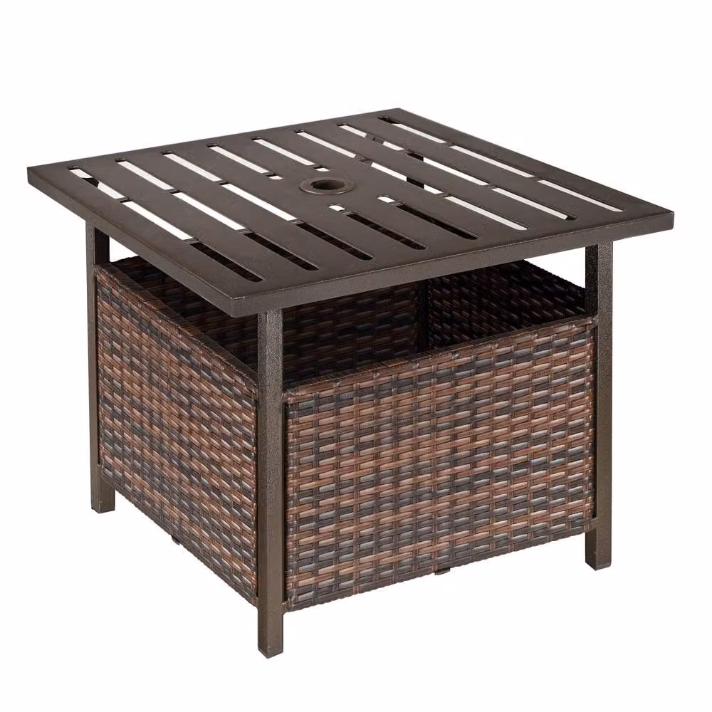Wyld Haus Lalema Brown Square Rattan Outdoor Coffee Table with Umbrella Hole – 2