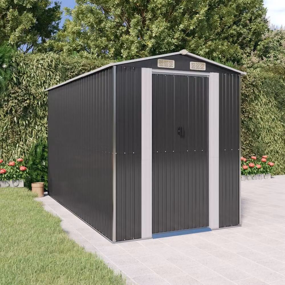 Berkfield Modern Garden Shed in Anthracite Grey, Galvanised Steel, W/D/H: 192 x 357 x 223 cm – 2