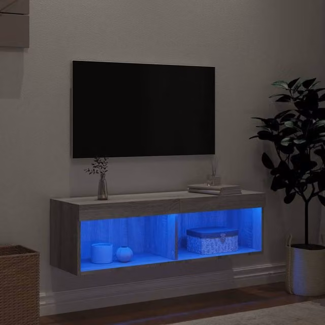 Berkfield Home Modern Grey Sonoma TV Cabinet with LED Lights, W/D/H: 100 x 30 x 30 cm – 1