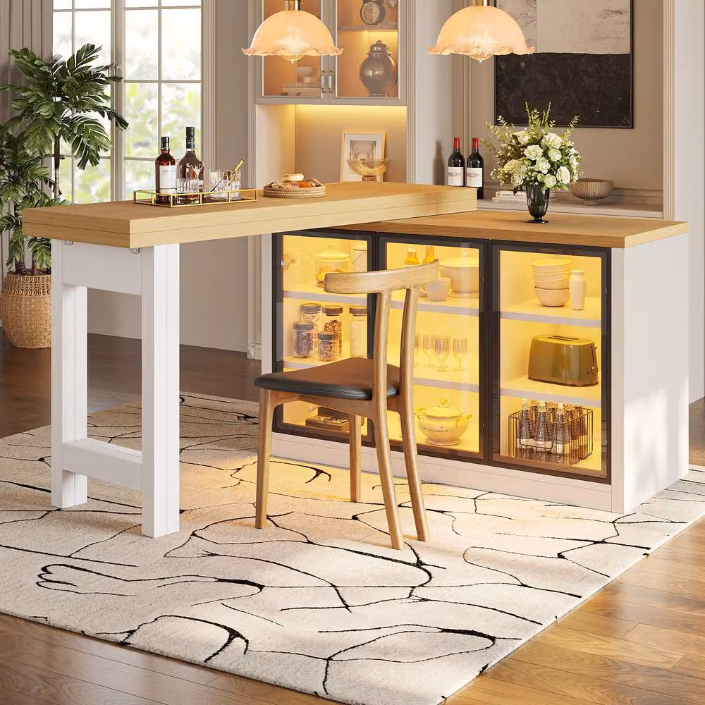BTM White Extendable Sideboard Dining Table with LED Glass Cabinet, W/D/H: 120 x 40 x 75.5 cm – 2