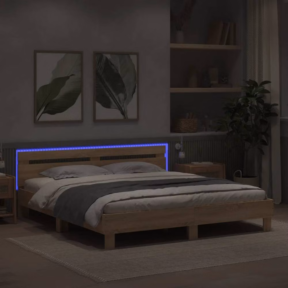 Berkfield Home Durable Super King Bed Frame with LED Under-Bed Lighting in Sonoma Oak Brown, W/D/H: 180 x 200 x 70 cm – 3