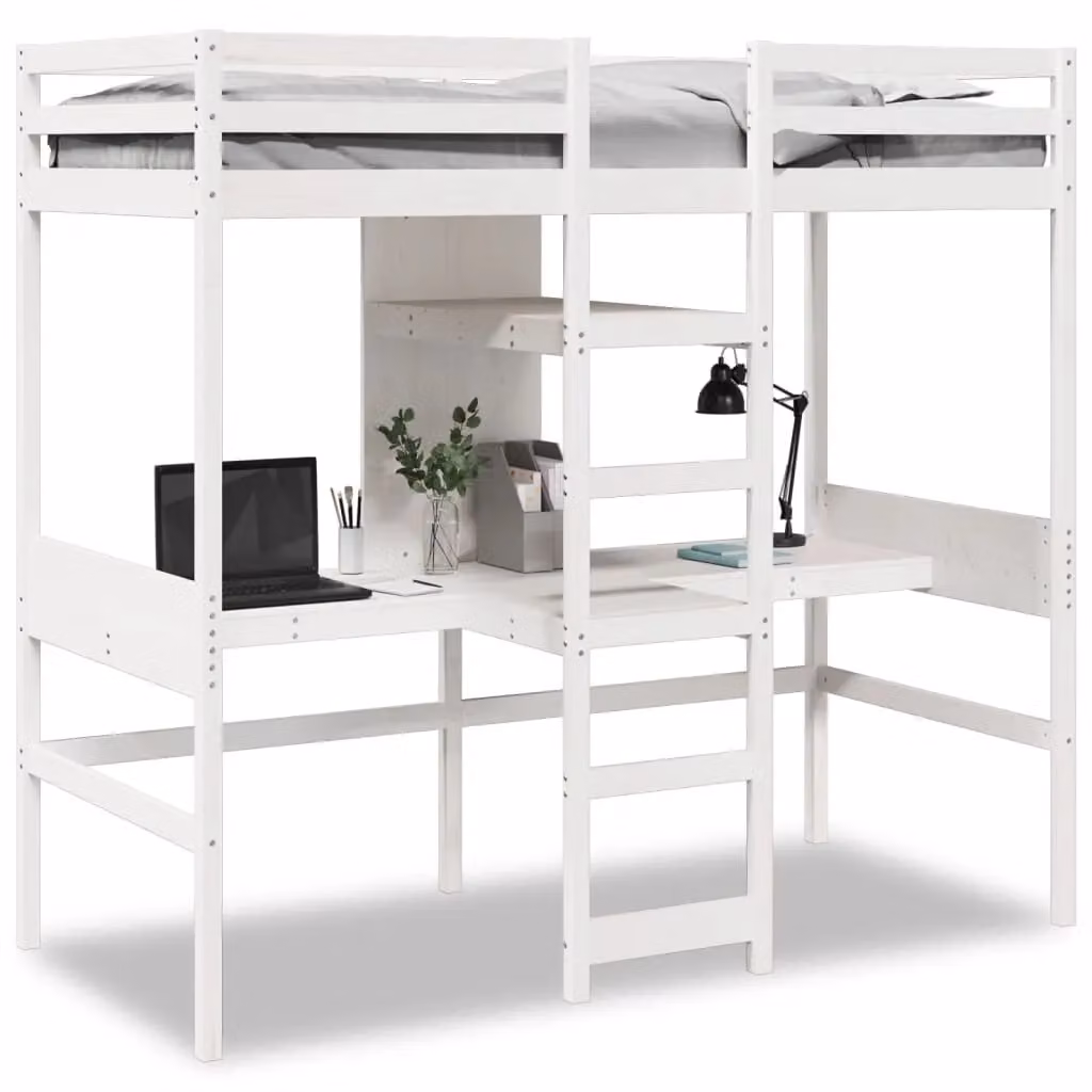 Berkfield Home Loft Bed Frame in White Solid Pine Wood, W/D/H: 80 x 200 cm – 2