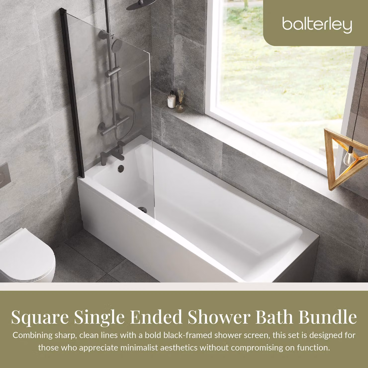 Balterley Square Single Ended Rectangular Bath with Apron and Black Screen in White, W/D: 1700 x 700 mm – 2