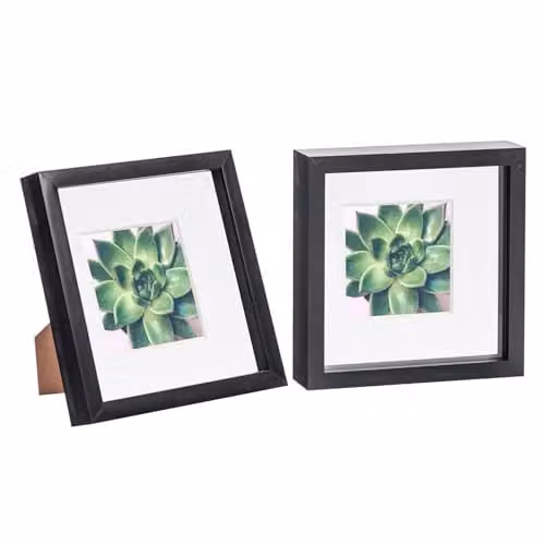 Nicola Spring 2 Piece Square 3D Shadow Box Photo Frame Set in Black and White with Glass Aperture