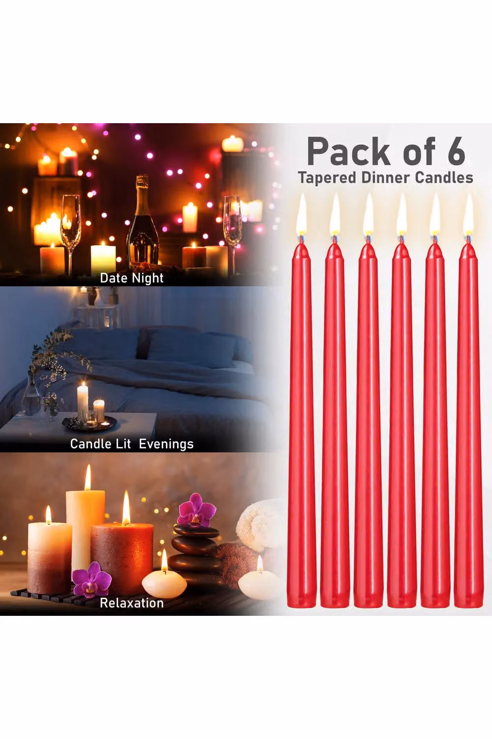 Deco Express Set of 6 Taper Candles in Red – 4