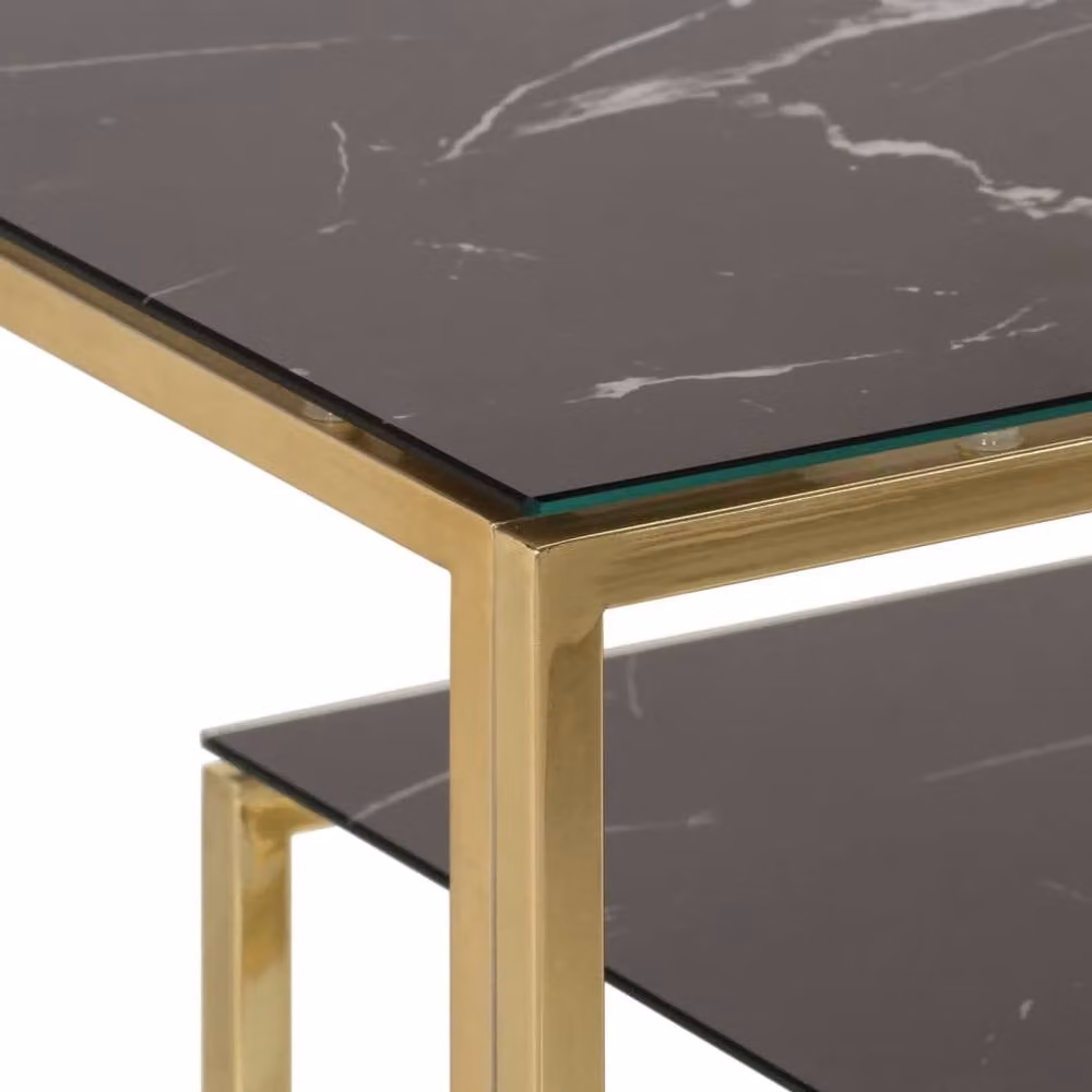 Berkfield Home Modern Rectangular Console Table in Gold and Black with Tempered Glass and Stainless Steel, W/D/H: 70 x 35 x 35 cm – 4