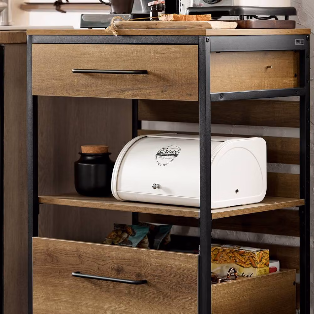 SoBuy Kitchen Trolley with Removable Drawers in Brown Matt Metal Industrial Style – 3