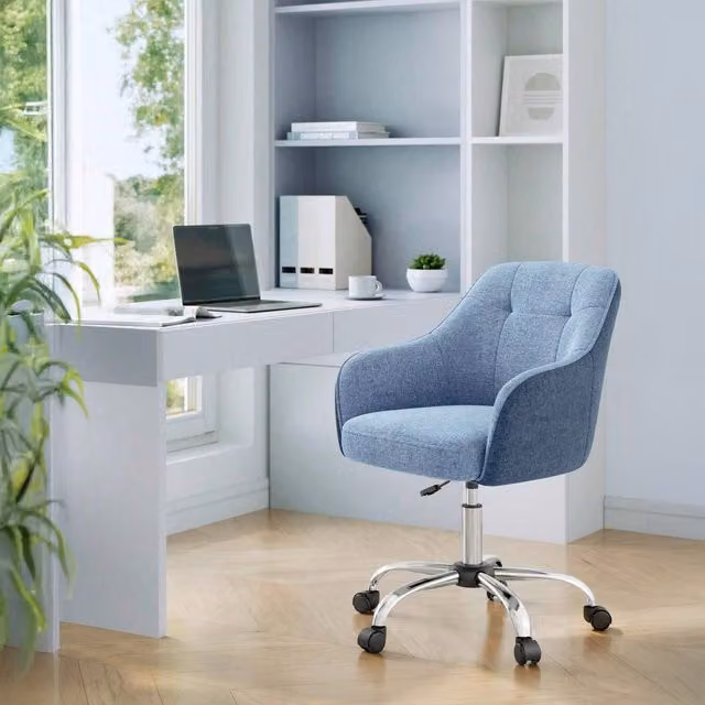 SONGMICS Modern Blue Fabric Swivel Task Office Chair with Armrests and Castors